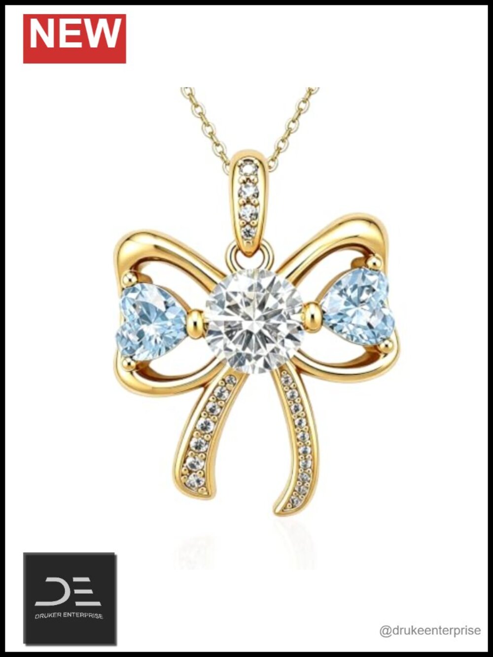 Elegant 18K Gold Plated Bow Pendant Necklace with Cubic Zirconia